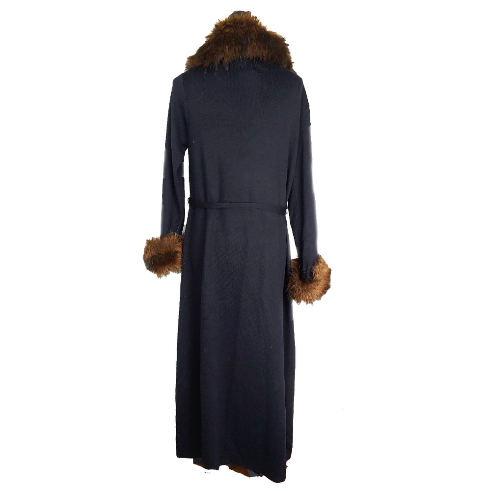 Nancy Bolen Womens Belted Black Wool Mix Faux Fur Collar Cuffs Coat Sz M EUC - Picture 9 of 9